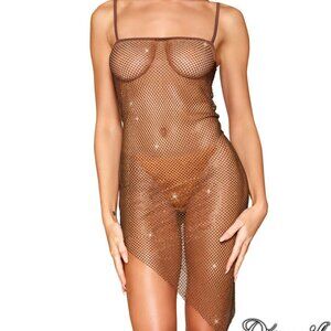 Dreamgirl Rhinestone Brown Net Dress - size small